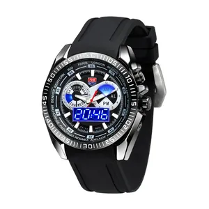 Detailed view of TVG men's sports watch with dual analog-digital display and rubber strap