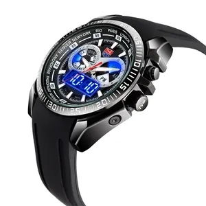 Detailed view of TVG men's sports watch featuring dual analog and digital display.