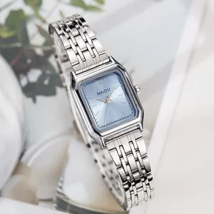 Reloj de Cuarzo Cuadrado para Mujer a la Moda Esfera Minimalista Pequeña Correa de Eslabones de Aleación de Plata Elegante Reloj de Pulsera Analógico Estilo Mori