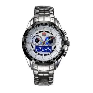 TVG men's sports watch with dual analog-digital display and stainless steel band