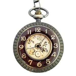 Antique bronze vintage mechanical pocket watch with hollow skeleton dial design