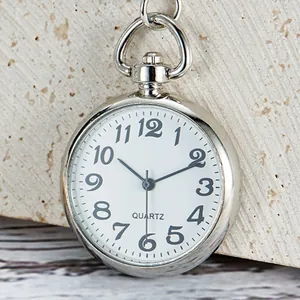 Reloj de Bolsillo Retro de Cuarzo Plateado Caja de Aleación Con Cadena Números Romanos Árabes Vintage Estudiante Enfermera Reloj Creativo Regalo de Joyería