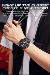 Close-up of a men's military-style sports watch on a wrist with street fashion styling