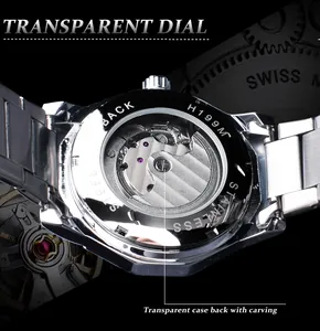 Detailed view of the transparent case back on a men's automatic mechanical watch