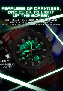 Detailed view of the Sanda military sport watch featuring a vibrant green LED backlight screen