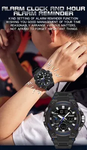 Detail of Sanda military style sports watch with alarm reminder and LED display
