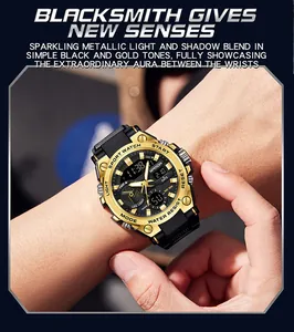 SANDA men's gold and black military sports watch with dual display