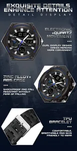 Detailed views of SAMDA multi-functional sports watch with dual display and TPU strap