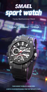 Detailed view of SMAEL waterproof sport watch with luminous dial features