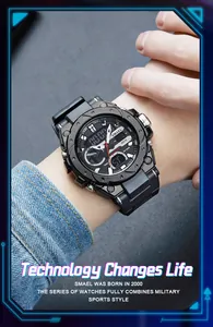 Detail shot of SMAEL military sports watch for men on wrist featuring 5ATM waterproof