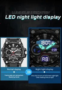 Detailed macro of SMAEL sports watch featuring vibrant LED night light display