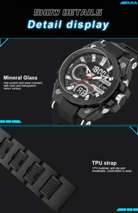Detailed view of SMAEL sports watch featuring mineral glass and durable TPU strap