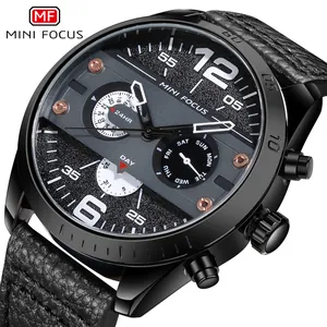 MINI FOCUS men's multi-function quartz watch with Japanese movement and leather strap