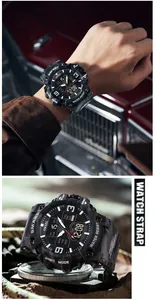 Vue macro détaillée de la montre tactique camouflage SMAEL avec double affichage et cadran.