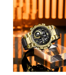 Vue macro de la montre de sport tactique SMAEL or à double affichage étanche 5BAR