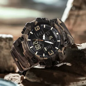 Montre de sport tactique étanche SMAEL avec bracelet camouflage et double affichage