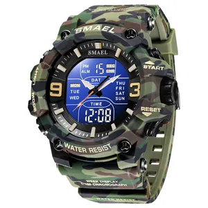 Montre tactique SMAEL pour homme motif camouflage étanche avec double affichage