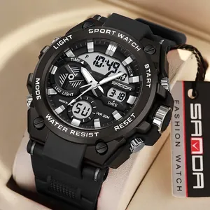 SANDA Men Military Sport Watch Dual Display Waterproof Luminous Alarm Digital Analog Wristwatch For Teenagers Outdoor Fashion Watch