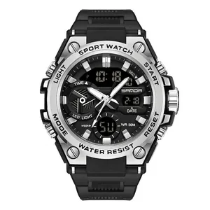 Sanda men's military sport watch with waterproof dual display and black resin strap