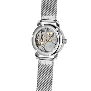 Detailed back view of Forsining women's skeleton manual mechanical watch with mesh band