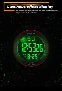 Grüne leuchtende Hintergrundbeleuchtung der digitalen Sportuhr für die Nachtsicht