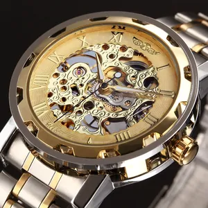 Reloj Mecánico Manual Winner para Hombre Esfera de Esqueleto Moda Negocios Casual Números Romanos Aleación Lujo Correa de Acero Reloj
