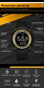 Detaillierte Funktionsübersicht der SANDA Digitaluhr mit Leuchtdisplay, 50m wasserdicht