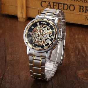 Reloj mecánico de esqueleto Winner Business con correa bicolor en oro y plata