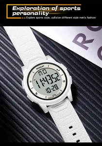 Nahaufnahme der weißen SANDA Digital-Sportuhr mit strukturiertem Silikonband