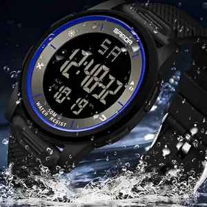 SANDA 6107 Digitale Sportuhr Für Damen Herren Leuchtend Wasserdicht 50M Elektronische Uhr TPU Armband ABS Gehäuse Modeuhr