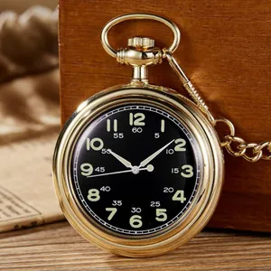 Montre à Gousset Vintage Lumineuse en Alliage Classique Ronde Sans Couvercle Mécanique Quartz Avec Chaîne pour Hommes Femmes Adultes