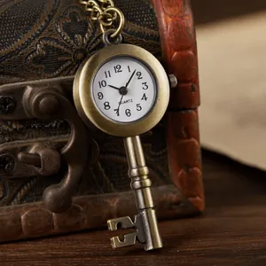 Vintage Bronze-Quarzuhr-Taschenuhr-Anhänger in Schlüsselform mit klassischem Zifferblatt