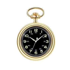 Montre à gousset vintage dorée classique avec cadran noir lumineux et cadran ouvert