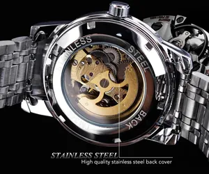Close-up of the automatic movement through a transparent stainless steel case back