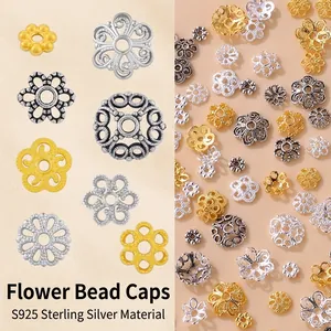 Elegant 925 sterling silver flower bead caps and spacer beads for DIY jewelry craft