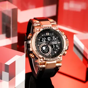 Montre de sport SMAEL tactique à double affichage avec boîtier or rose et bracelet