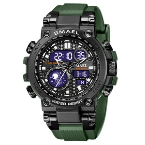 Montre de sport tactique SMAEL professionnelle avec double affichage et bracelet vert