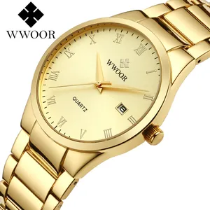 WWOOR 8830 Herren Business Casual Quarzuhr Legierung Massives Band Römische Ziffern Kalender Datumsfenster Wasserdichte Luxus Armbanduhr
