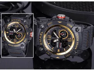 Detailed view of the SMAEL rugged outdoor sports watch with dual analog digital display