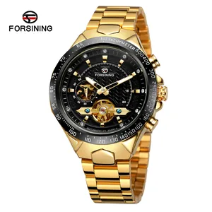 Detailed view of Forsining gold men's automatic mechanical watch with tourbillon dial