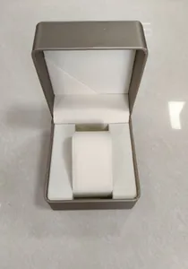 Detailansicht der champagnerfarbenen Uhrenbox mit weißem Samtfutter und Kissen