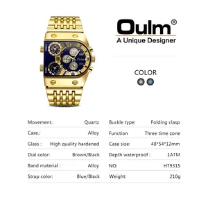 Tabla de especificaciones detallada del reloj de cuarzo para hombre Oulm en dorado