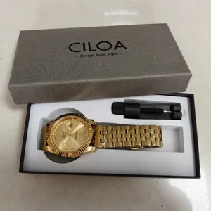 CILOA Luxus Goldene Uhr Set mit grauer Geschenkbox und Armband-Werkzeug
