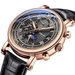 CHENXI CX-976 Montre à Quartz Homme Phase de Lune Chronographe Calendrier Lumineux Bracelet en Cuir Alliage Affaires Luxe