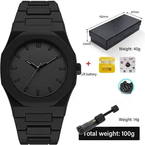 Minimalistisches mattschwarzes Herrenuhren-Set inklusive Ersatzbatterie und Werkzeug