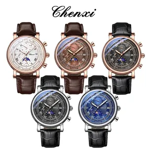 Montre à quartz Chenxi pour hommes avec phase de lune et chronographe multifonction