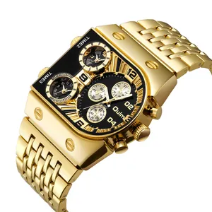 Reloj Oulm dorado de cuarzo con múltiples husos horarios y correa de acero