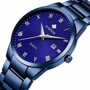 WWOOR 8830 Herren-Quarzuhr aus blauem Stahl mit römischem Zifferblatt-Design