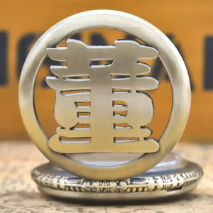 Detailed view of a retro silver pocket watch featuring a hollow-out Chinese character Dǒng.