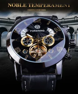 Gros plan sur la montre automatique Forsining avec cadran tourbillon doré